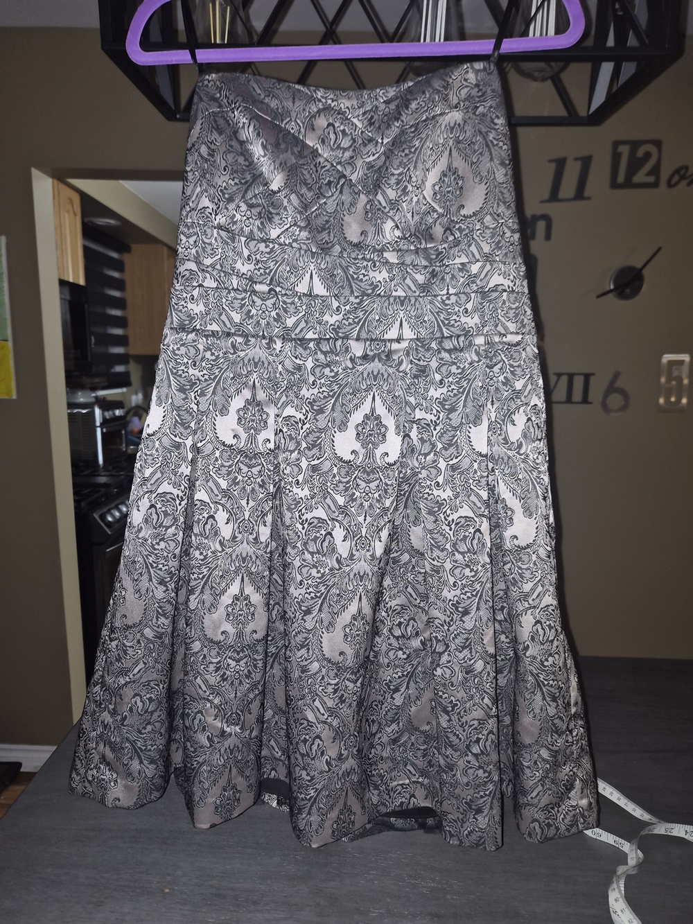 Strapless Black & Silver Damask A-Line Dress